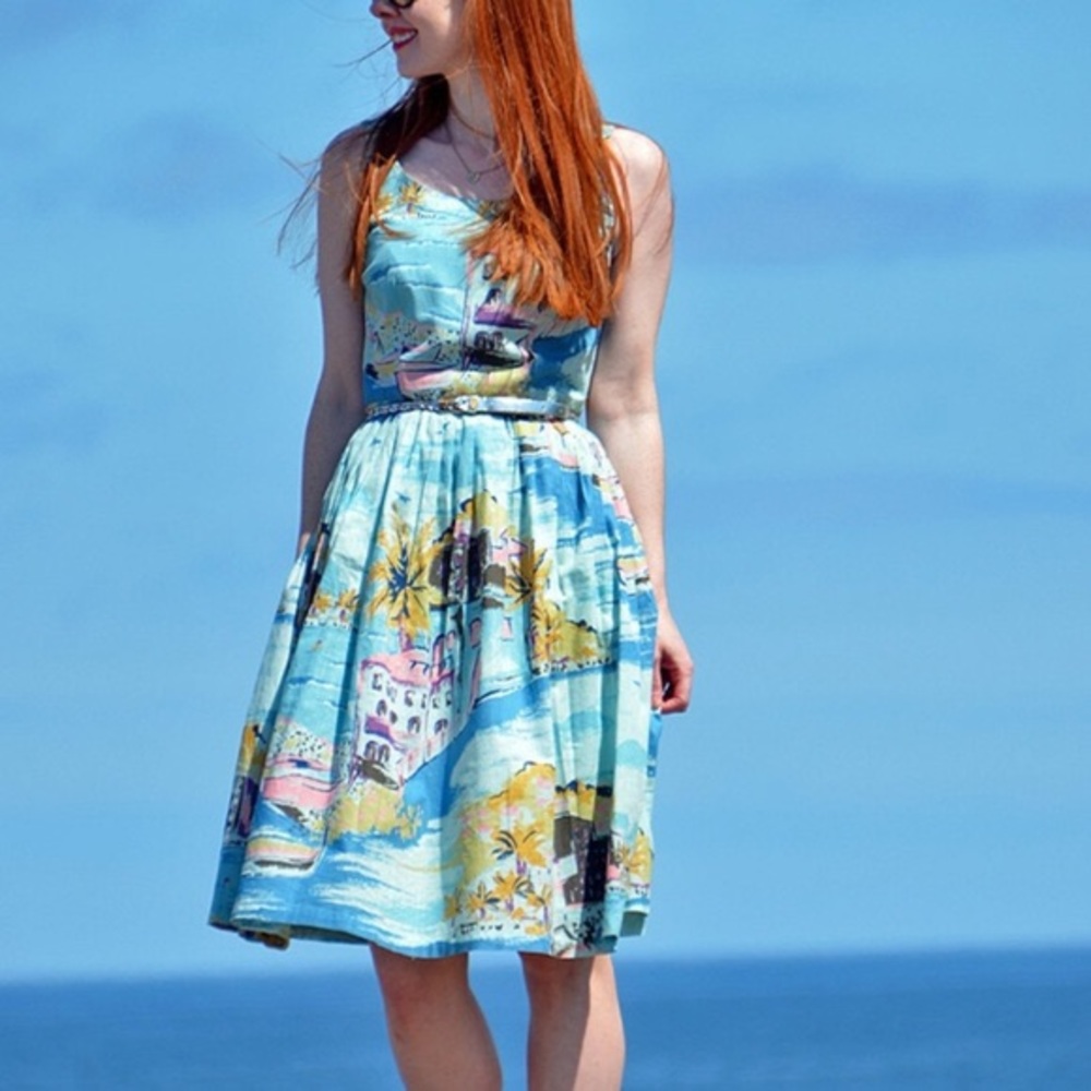 Boden Nancy Riviera Beach Scene Midi Dress 16L